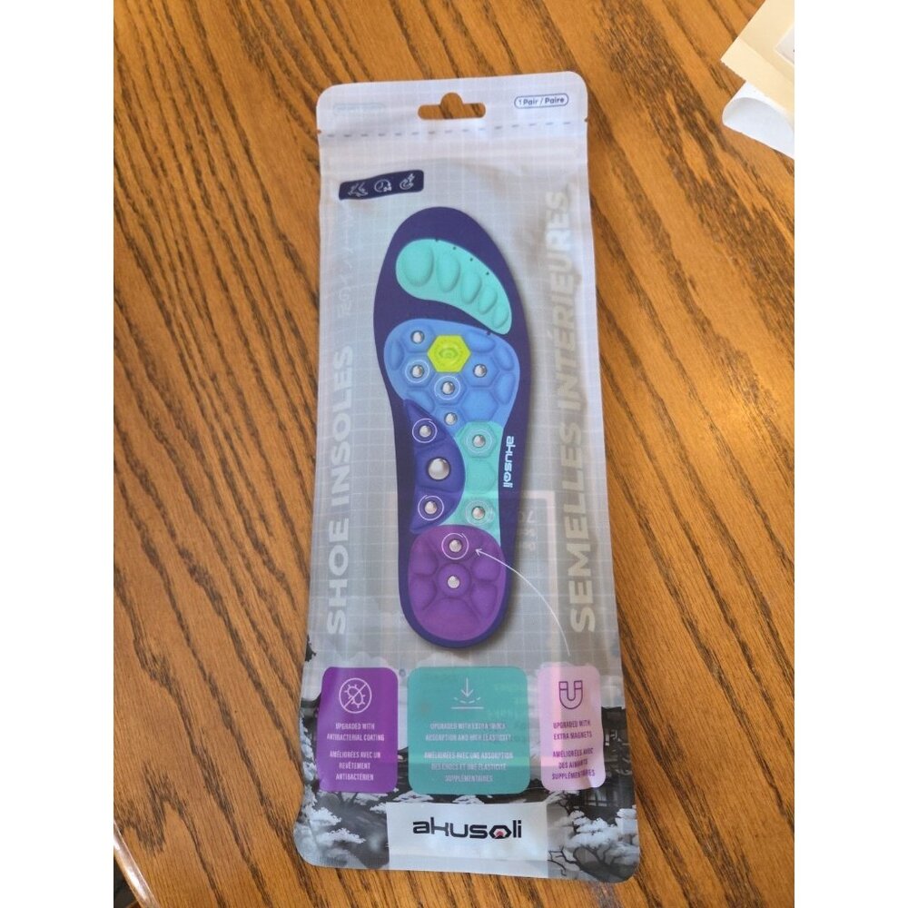 AKUSOLI Magnetic Shoe Insoles Arch Support Plantar Fasciitis S/M UNISEX NEW